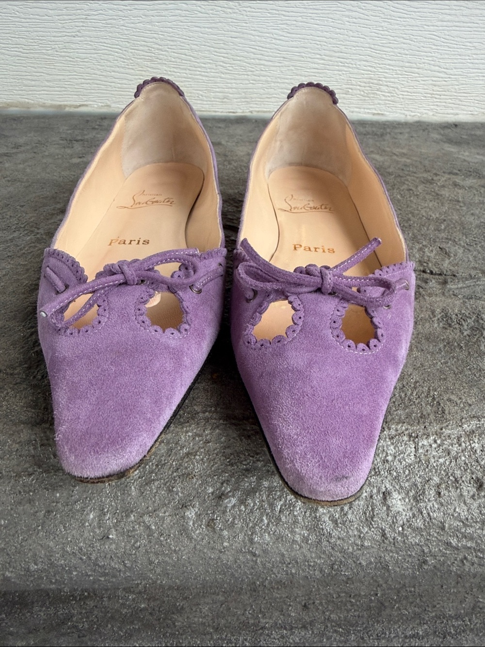 Christian Louboutin Lavender Suede Pointed-Toe Flats - Picture 3 of 5